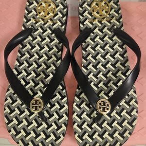Tory Burch Black Logo-Accent Women's Flip Flops
